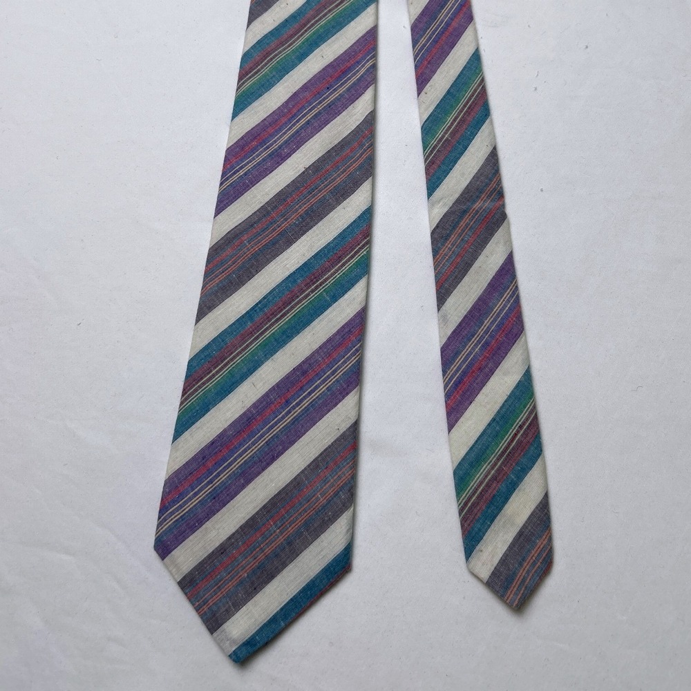 Colours by Alexander Julian Vintage Mens Striped Linen Blend Necktie Multi-Color